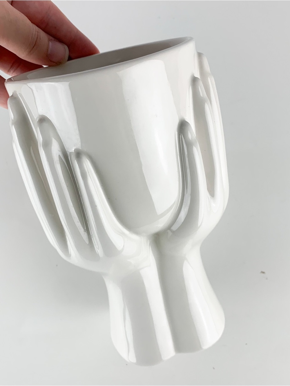 Vintage Inspired White Ceramic Pottery Hands Vase Planter Air Plant Boho Decor